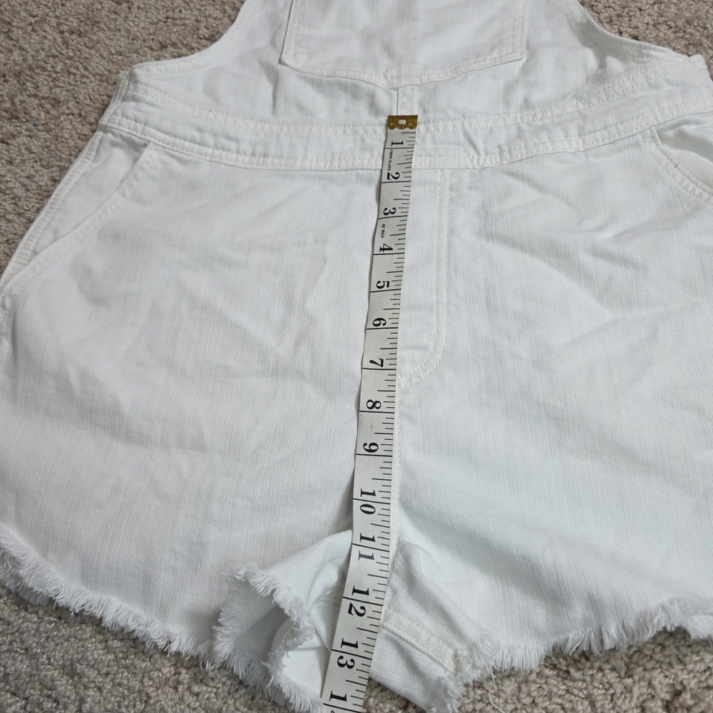 Aerie Jeans Cutoff Overalls Shortalls White Raw Hem Denim Women S/P - Picture 11 of 11